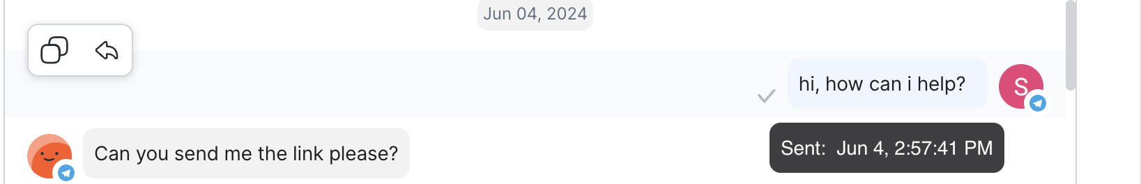 The timestamp shown for an outgoing message.