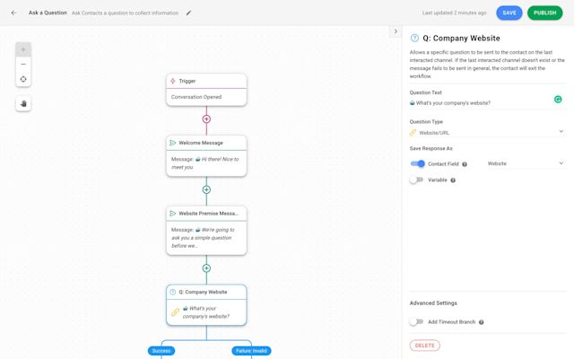Asking for your customers’ website with a question bot