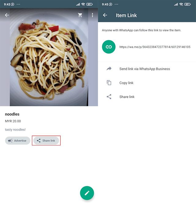Share whatsapp app business catalog items