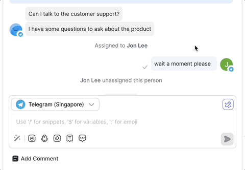 GIF of AI Assist (Help Center) feature on respond.io