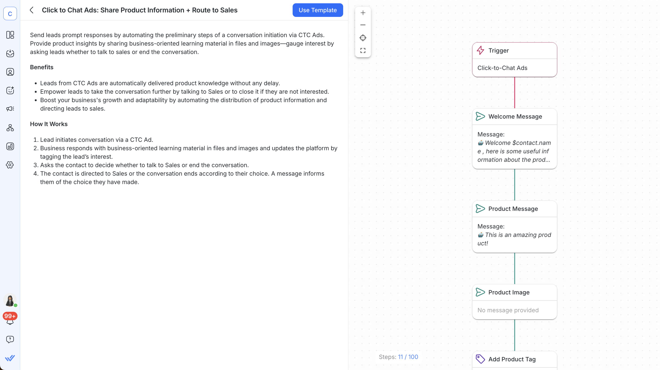 This is an image of respond.io's workflow automation builder 