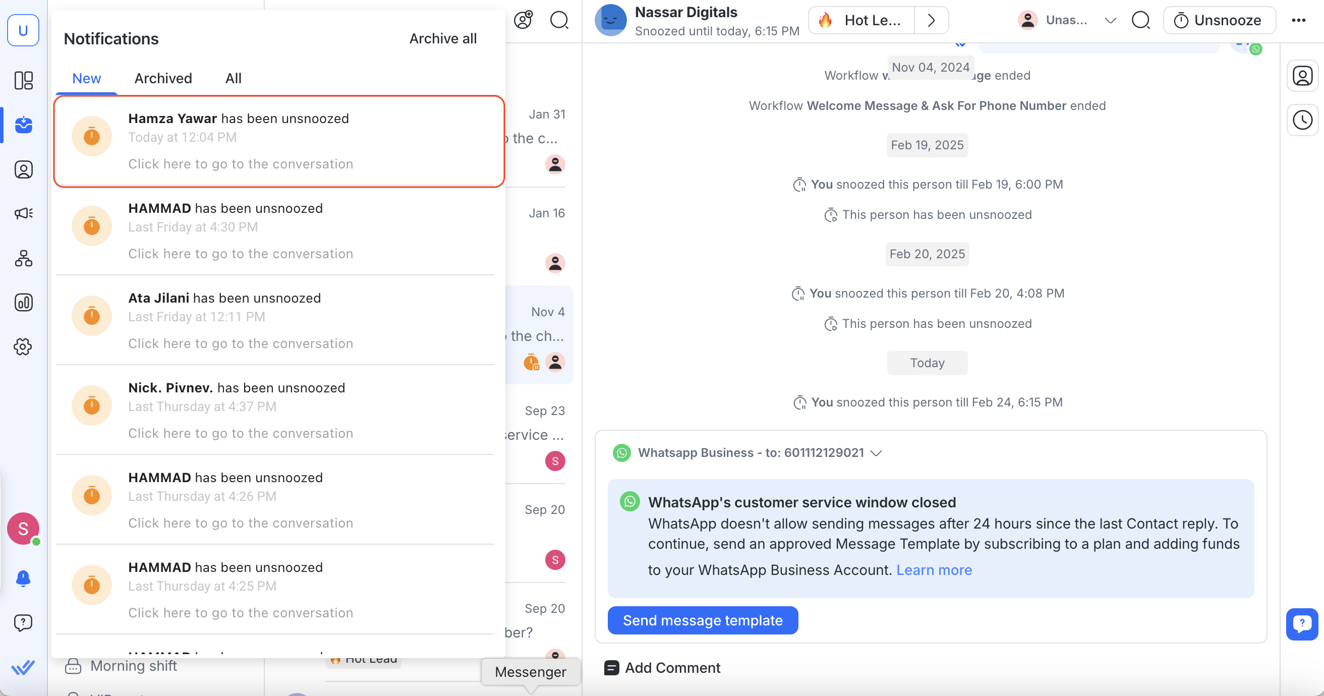 The snooze notification showing in the notification center.