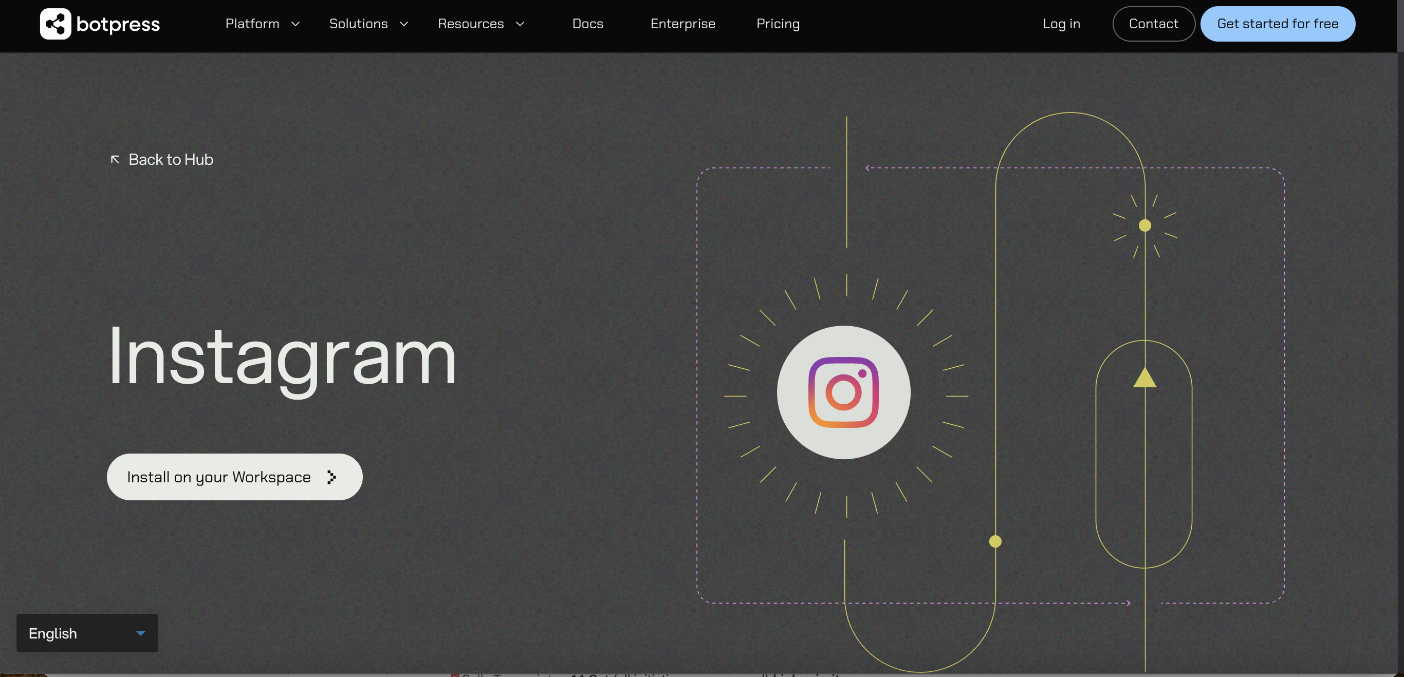 Screenshot of the landing page for Botpress's Instagram chatbot