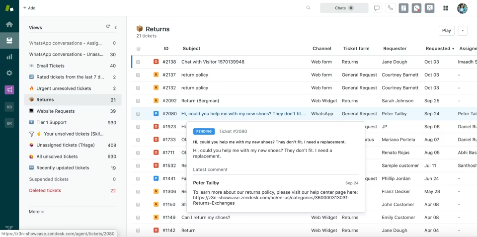 Image depicting Zendesk's user interface
