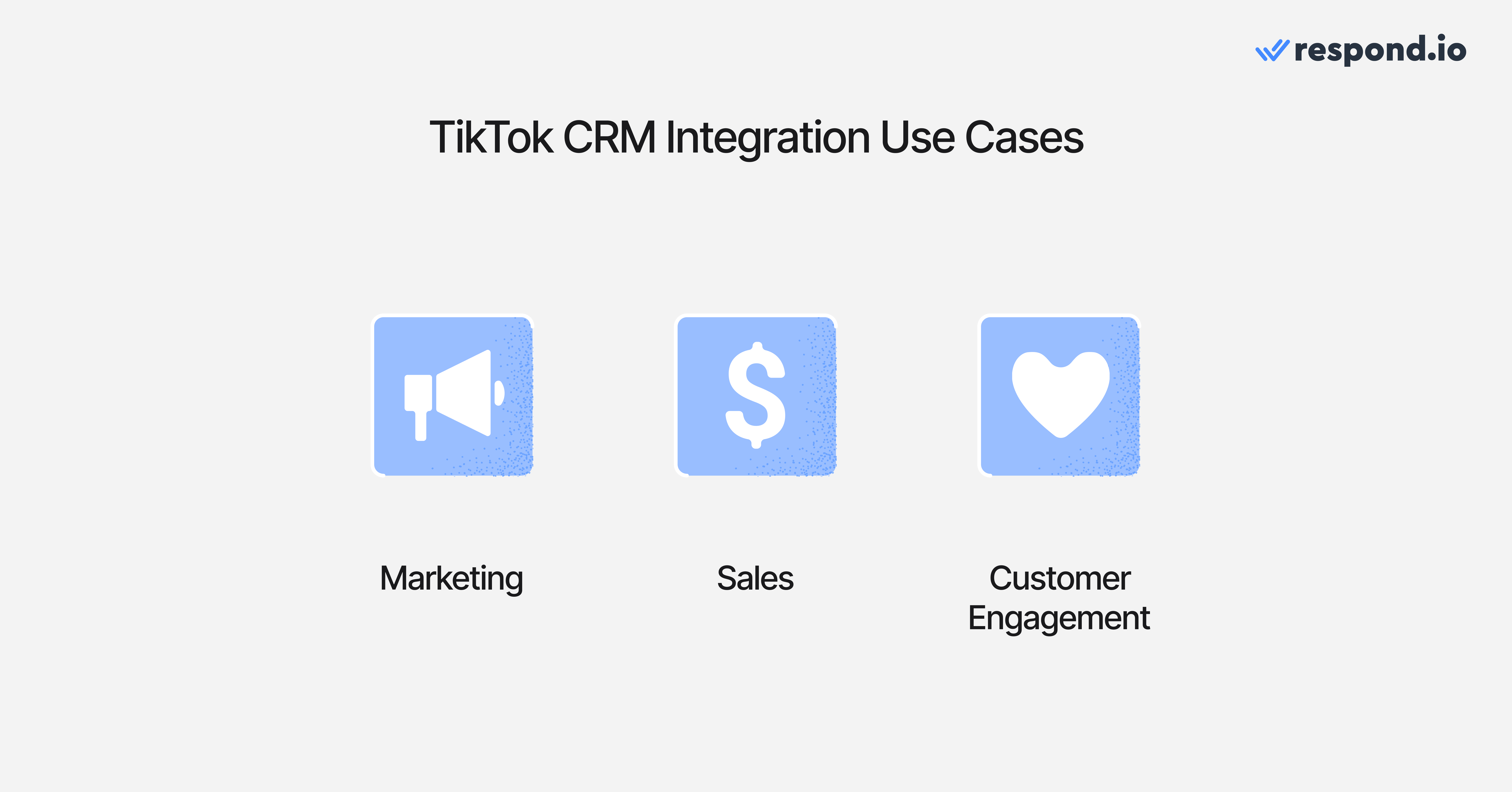 An image showing TikTok CRM use cases: Marketing, sales and Customer Engagement