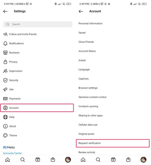 instagram verified badge: go to account and request verification
