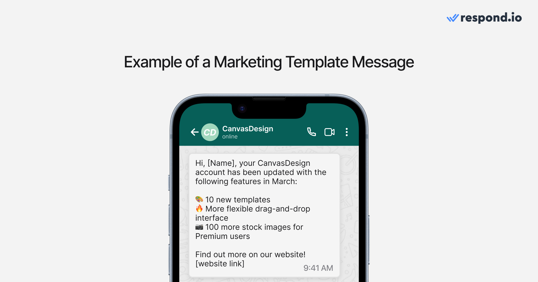 Image showing an example of a WhatsApp Marketing Message Template sharing product news