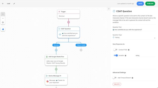 This image shows how to get Instagram customer service feedback using respond.io's CSAT surveys