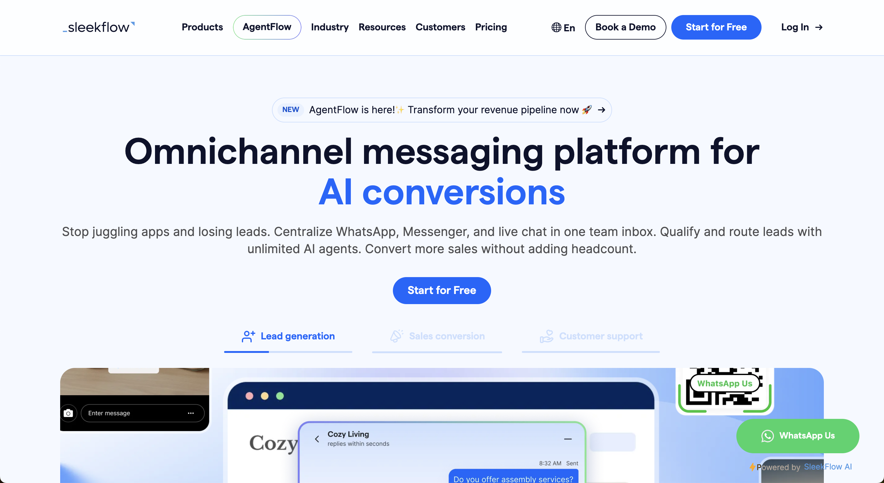 This is a screenshot of Sleekflows homepage