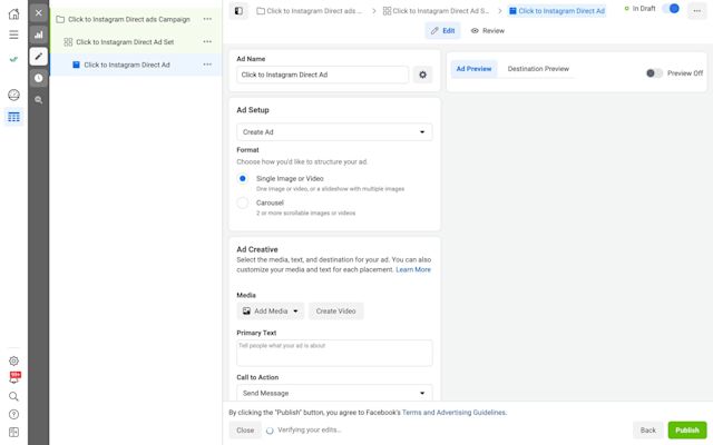 This is a picture about how to create a Instagram ad campaign. Choose your ad format under Ad Setup. You can opt for a single image or video. Alternatively, create a carousel ad with 2 or more scrollable images.