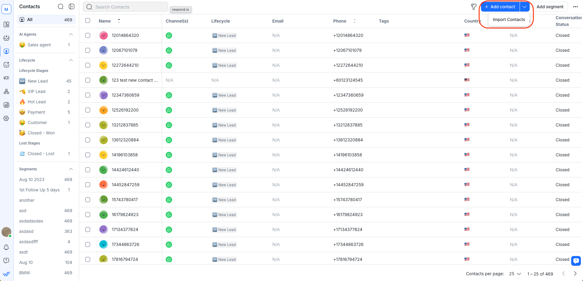 Import your Contacts by clicking the Import Contacts button in the Contacts module.