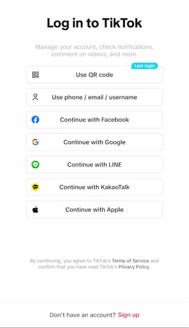 A screenshot of the sign in page on TikTok