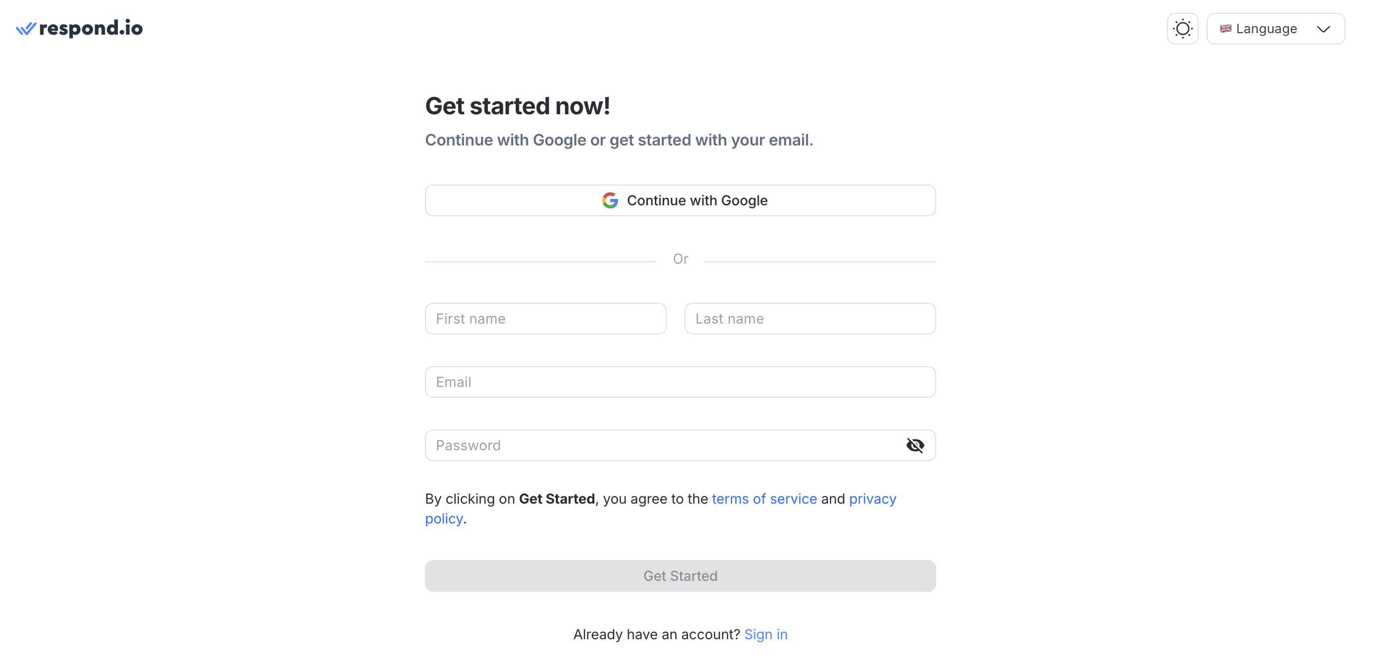 Image showing how to set up your respond.io account as the first step of HubSpot and WhatsApp integration