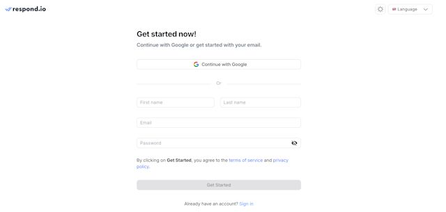 Image showing how to set up your respond.io account as the first step of HubSpot and WhatsApp integration