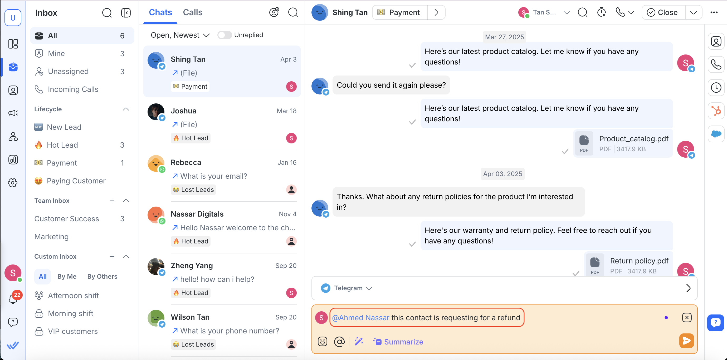 Markiere ein Teammitglied in einem Kommentar.