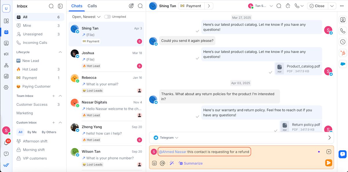 Markiere ein Teammitglied in einem Kommentar.