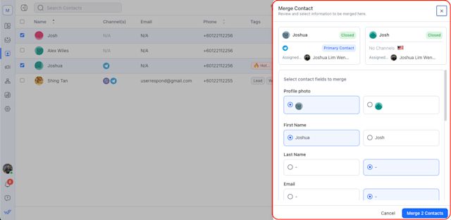Merge contacts screenshot
