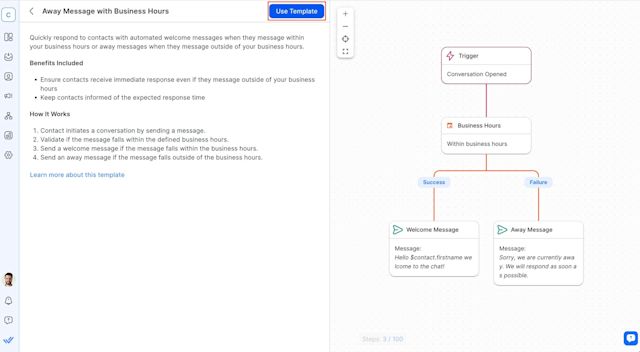 This image shows how to view a Workflow template in respond.io