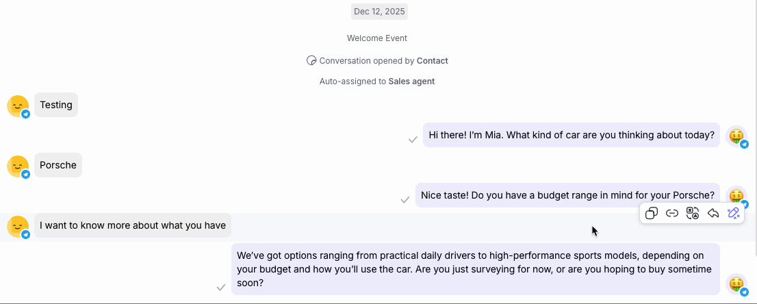 Translate option in message actions menu.