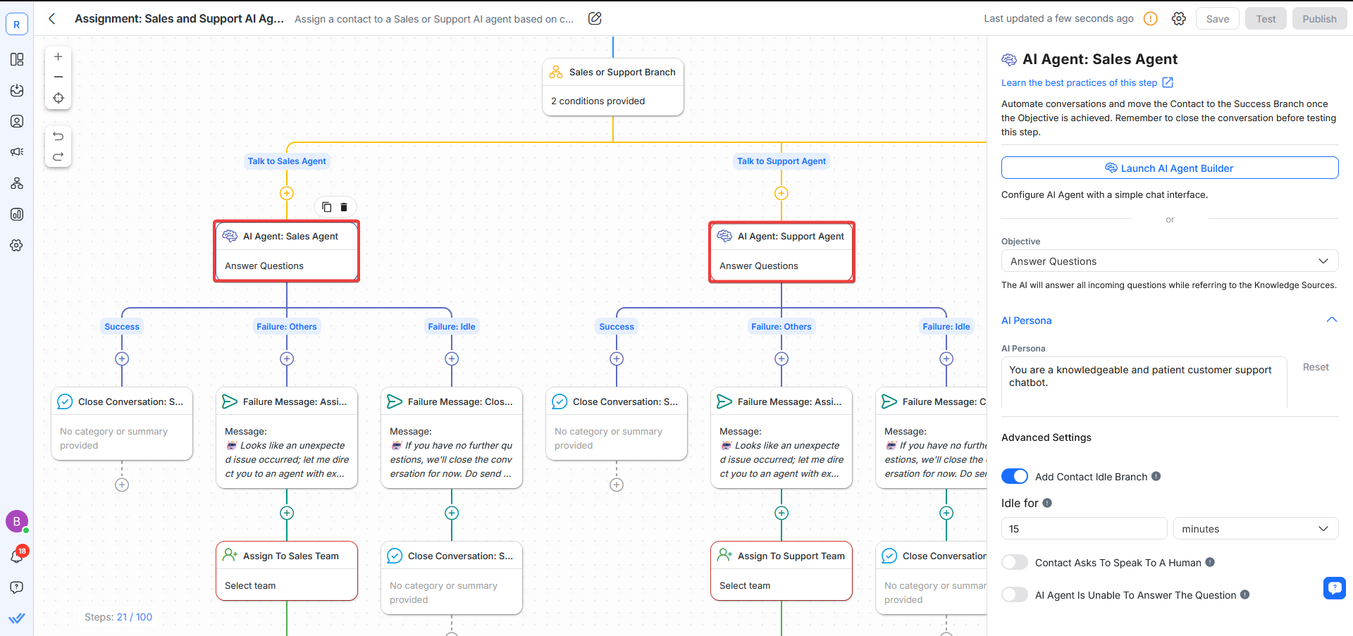 A screenshot showing how to set up AI Agent step