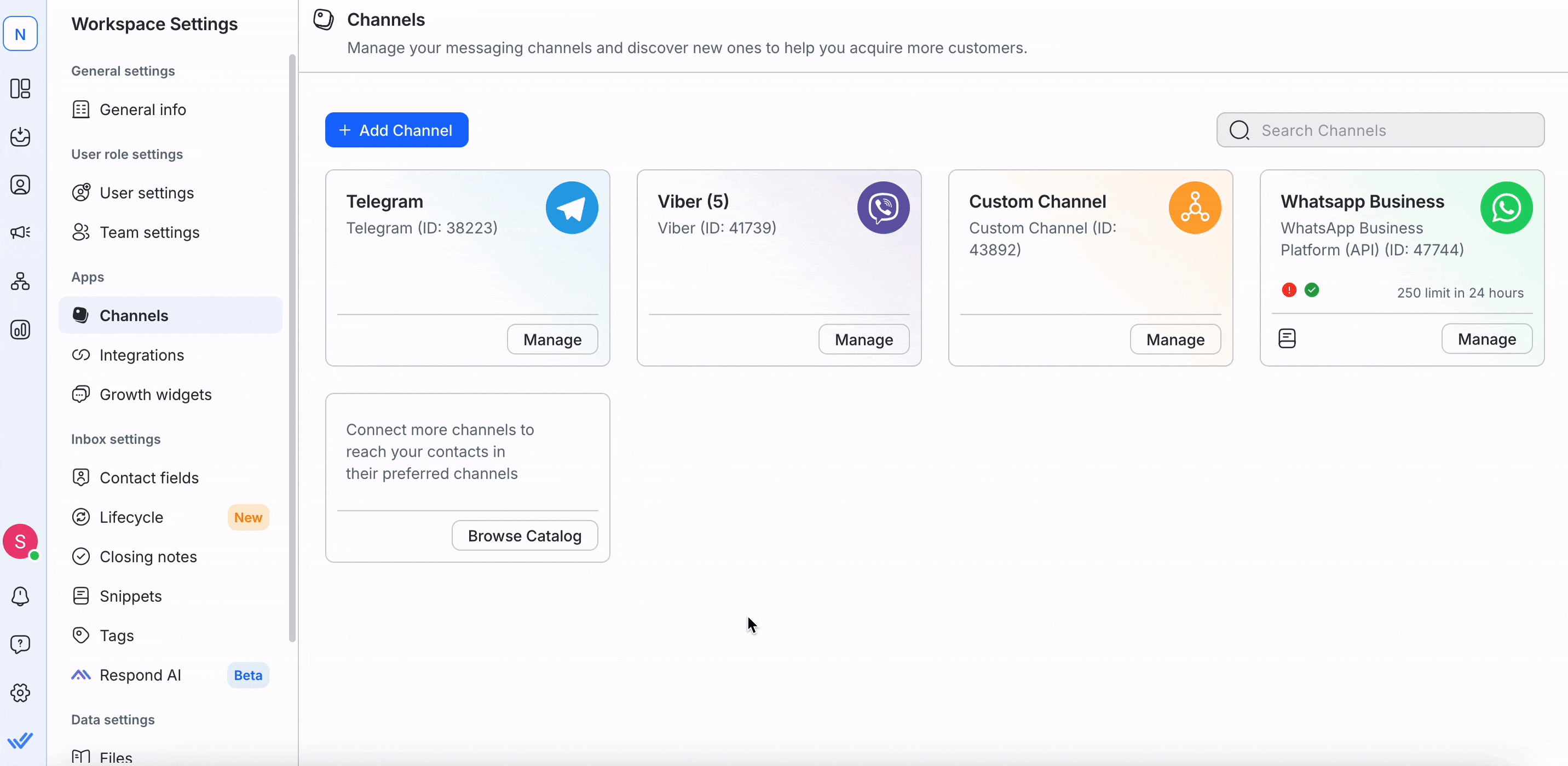 Image showing the range of channels supported by respond.io 