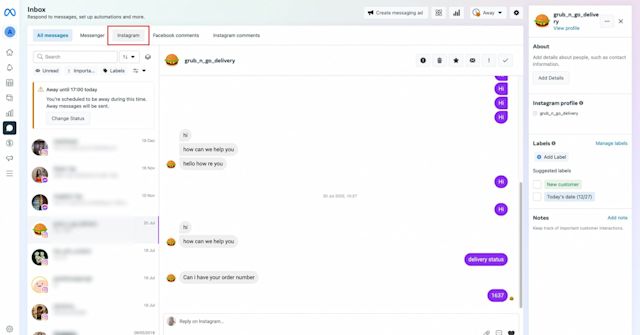 This is a screenshot of the second step to sending dm on meta business suite. Click Instagram Direct on the top panel of the page.
