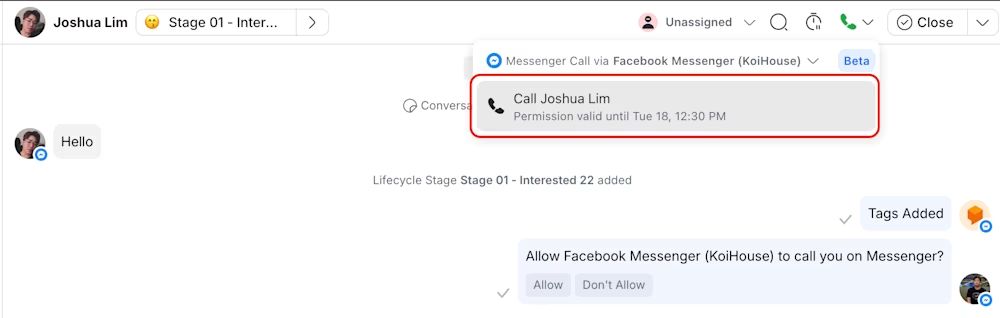 How to initiate a call on Messenger.