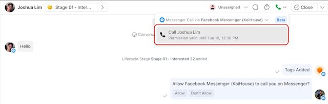 How to initiate a call on Messenger.