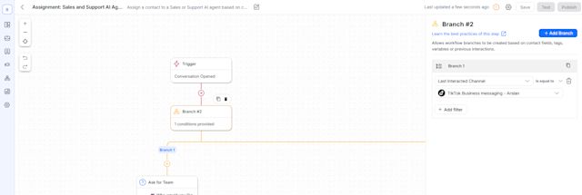 A screenshot of adding a branch in the Workflow template