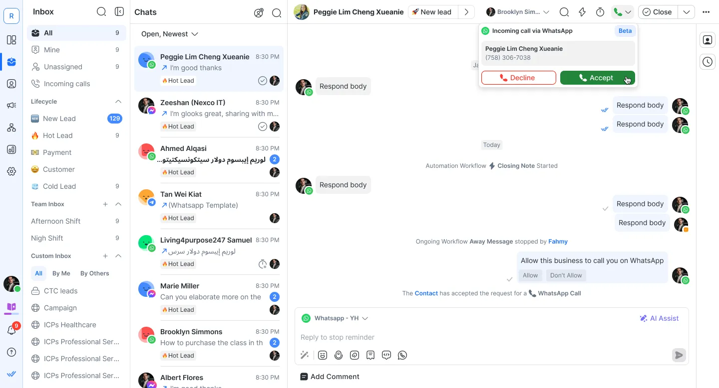 Respond.io WhatsApp Business Calling