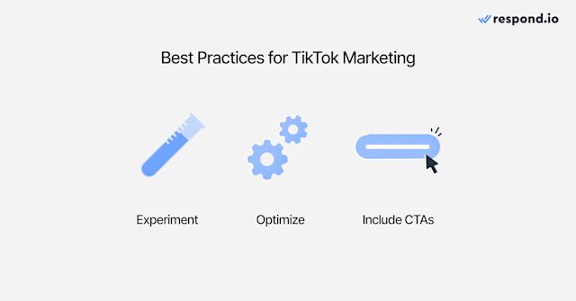 Image showing best practices for how to use TikTok for marketing: experiment, optimize, include CTAs