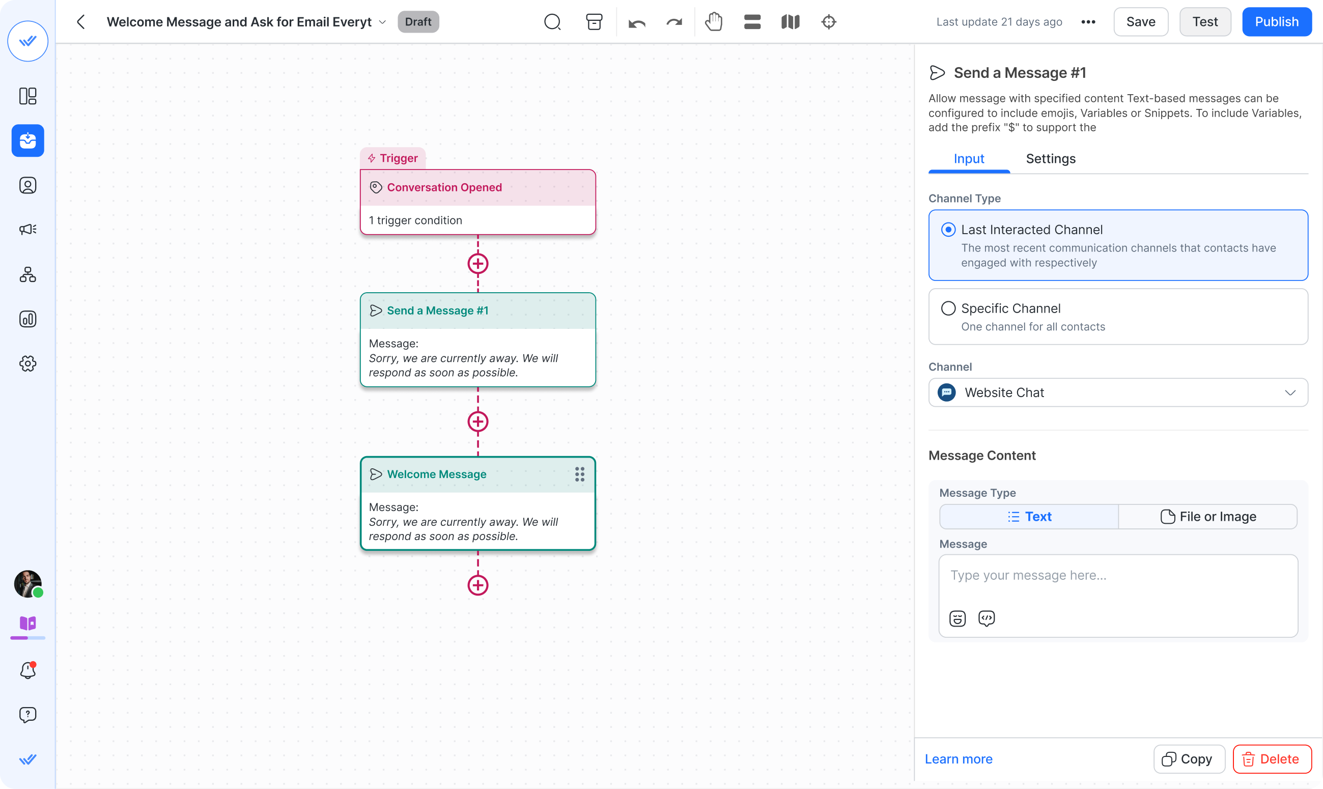 an image showing a workflow for whatsapp marketing on respond.io