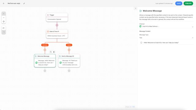 This is a screenshot that shows the step to drafting your greeting and away messages for auto reply on respond.io.