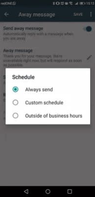 Set the schedule for away messages to be sent