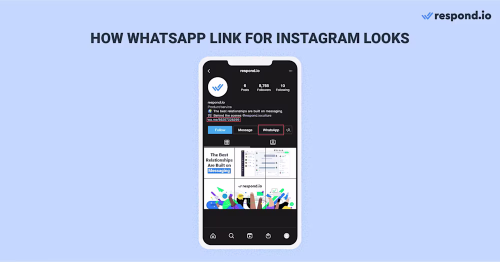 This is an image that shows how a WhatsApp Link for Instagram looks like. A WhatsApp link for Instagram directs your Instagram profile visitors to a WhatsApp conversation. 