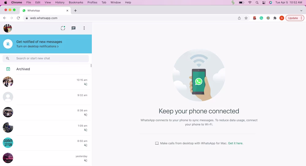Así es como se ve WhatsApp Business PC. Ahora puedes usar WhatsApp Business en la web. Más información sobre el negocio de WhatsApp web en el artículo.