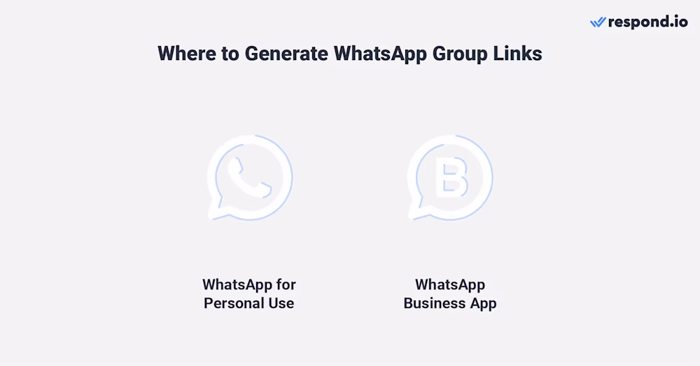 This is an image that describes how to create whatsapp business group link. Here's how to create a link for whatsapp group. You can do it via whatsapp for personal use or whatsapp business app.