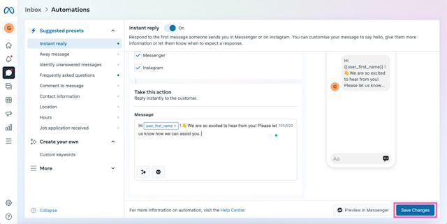 After setting up. Click save and you can enable auto reply Instagram dm