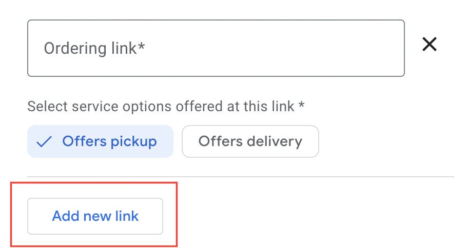 ภาพหน้าจอที่แสดงวิธีการเพิ่มลิงก์เพิ่มเติมบน Google My Business ป้อนลิงก์ WhatsApp ของคุณในช่องแรก จากนั้นเลือก 