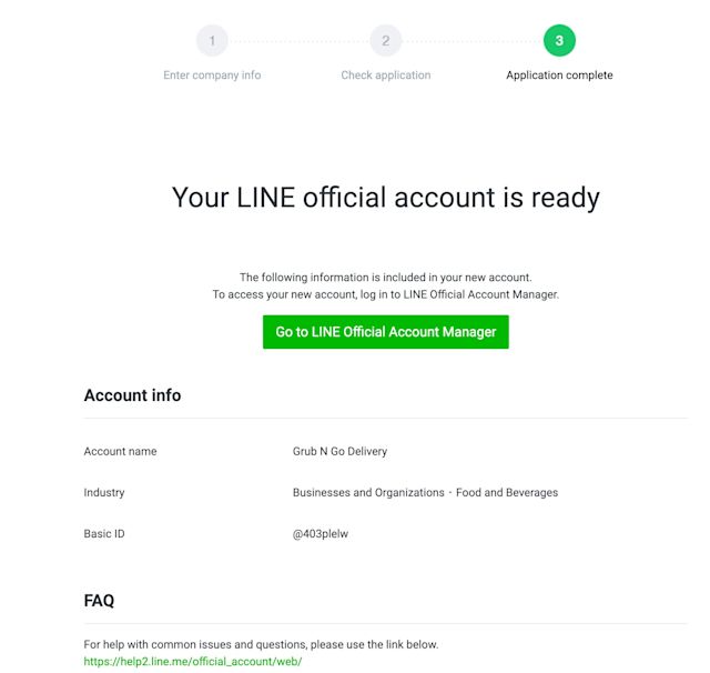 Screenshot showing what it looks like when your LINE Official Account is ready