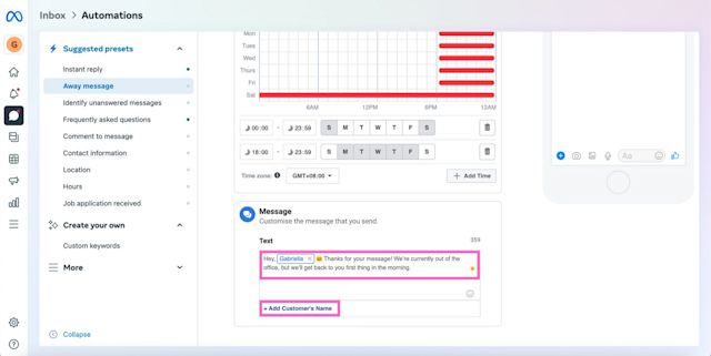 Image showing that by setting up away message, this is how to turn off auto response on Instagram for welcome message