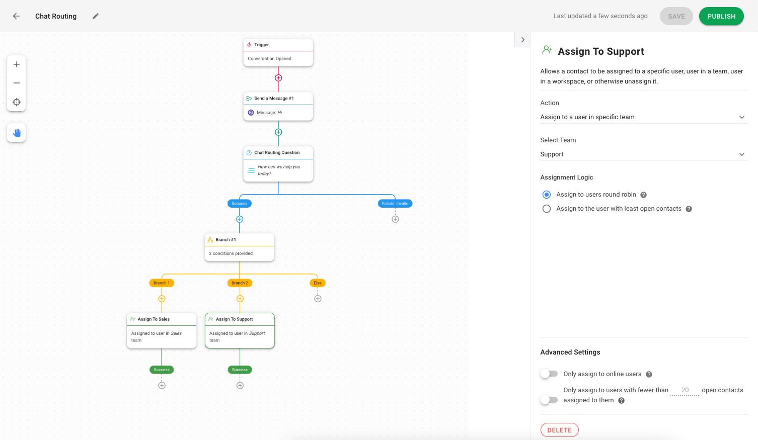  This is a screenshot of how a chat routing workflows look like. Businesses can use Workflows to route customers from Viber to the right team. You can also create a pre-chat survey to collect customer information.