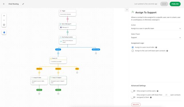  This is a screenshot of how a chat routing workflows look like. Businesses can use Workflows to route customers from Viber to the right team. You can also create a pre-chat survey to collect customer information.