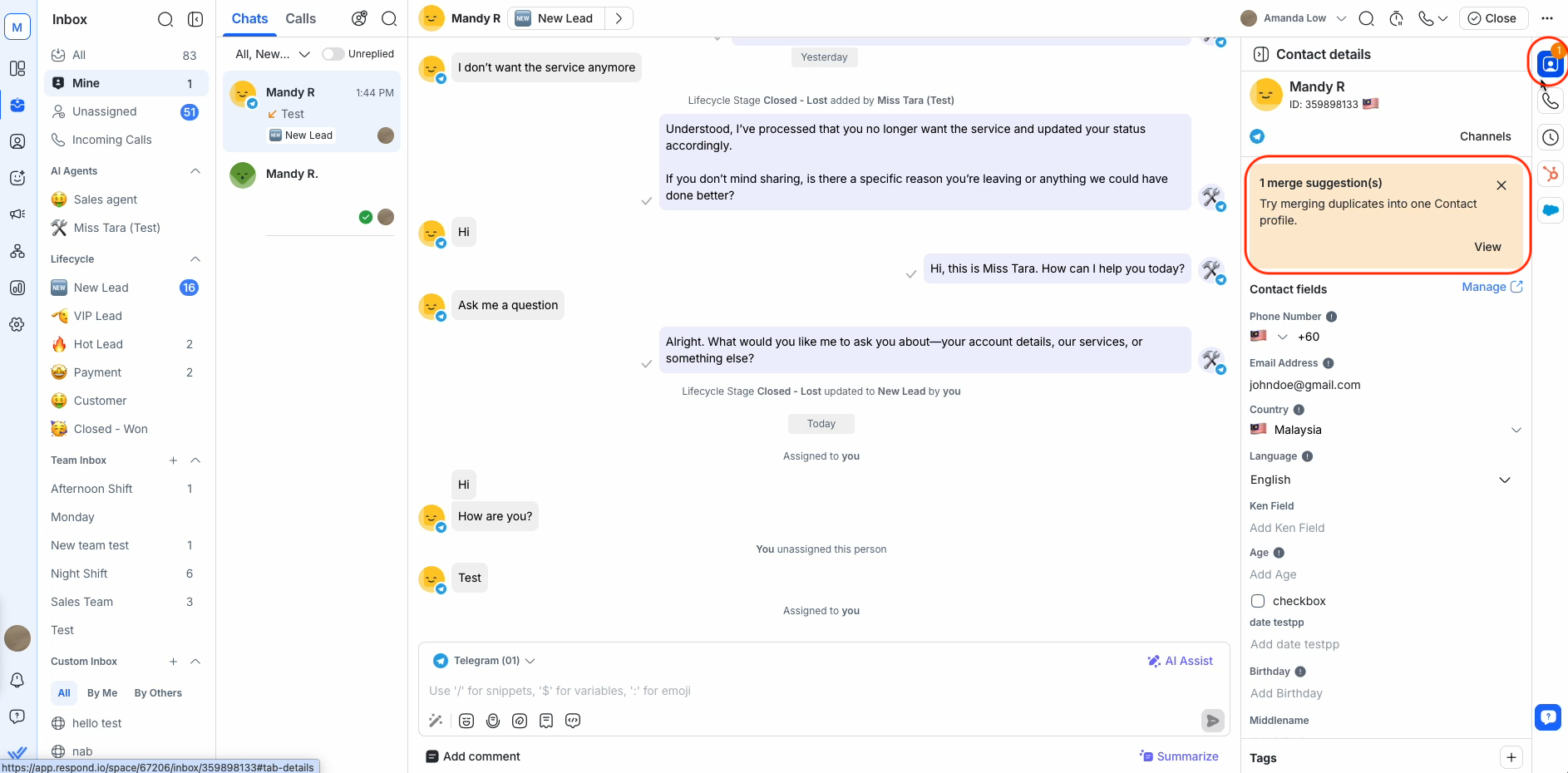 Merge suggestions card displaying potential duplicate Contacts detected.