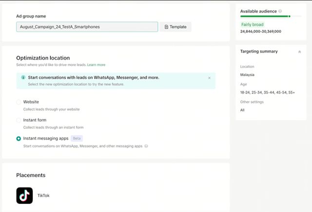 Step 2: Set up your TikTok lead gen ad targeting settings