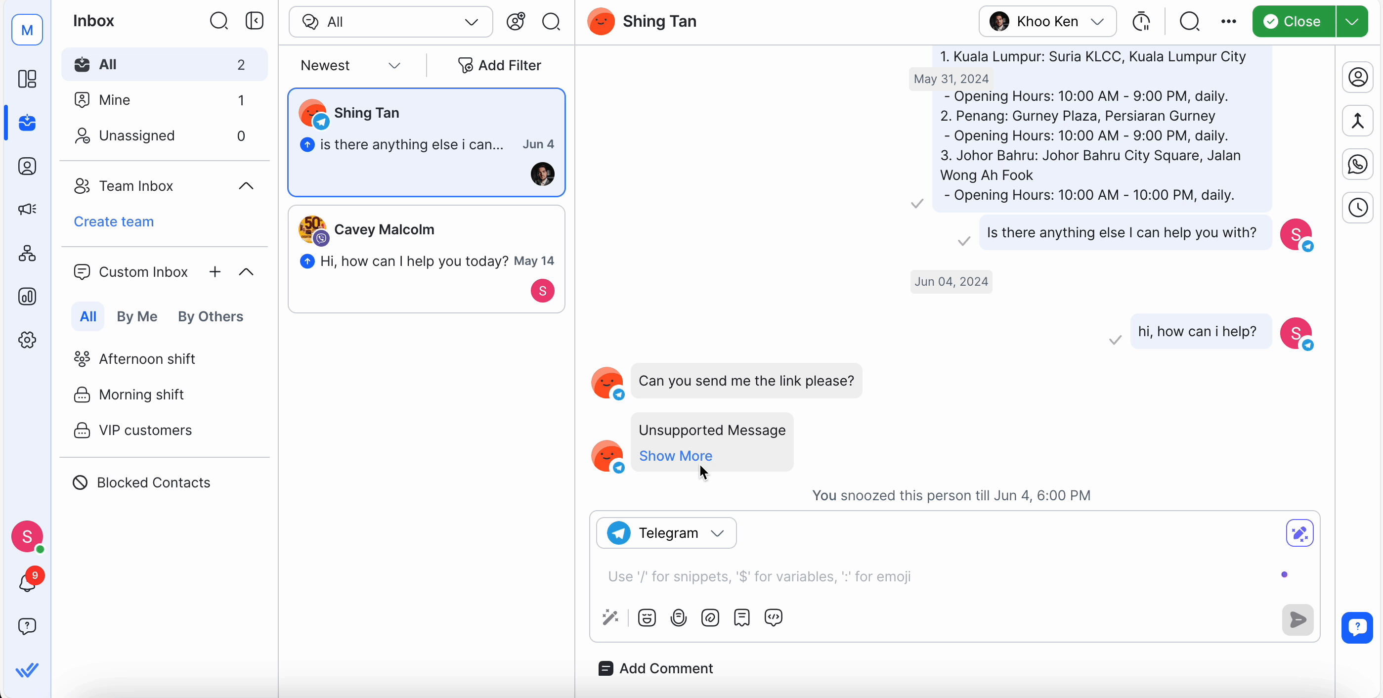 Unsupported messages will have a fallback display with Unsupported Message.