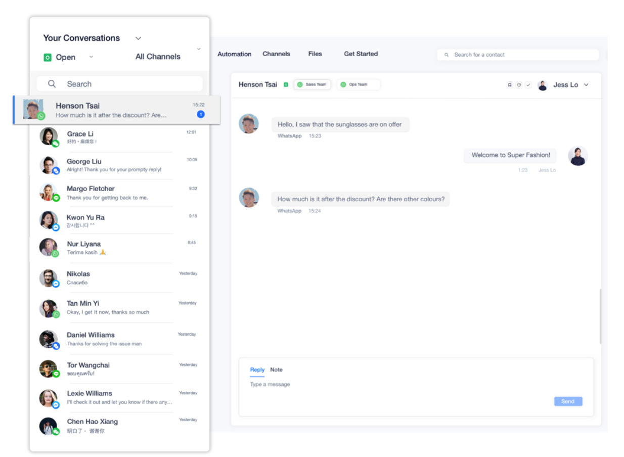 Immagine che mostra come appare l'interfaccia di Sleekflow. 