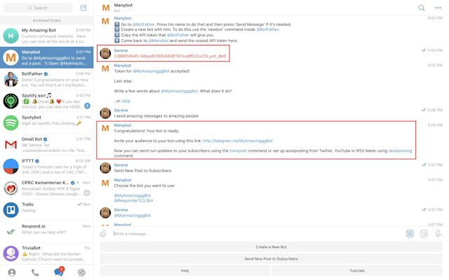 Create a new Telegram Bot with Manybot.