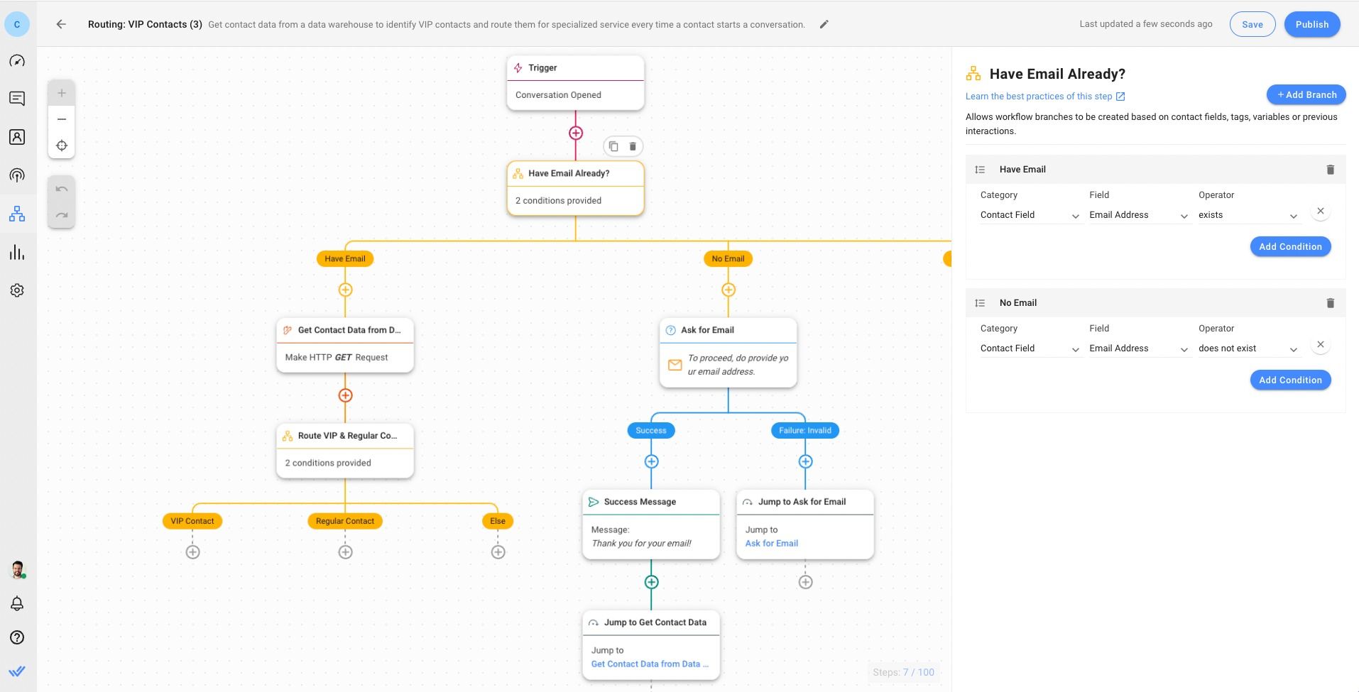 Questa immagine mostra come costruire un router di chat utilizzando respond.io per indirizzare i clienti ad alto valore.