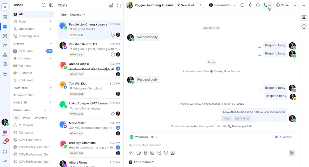 WhatsApp Business Calling API: calling button.